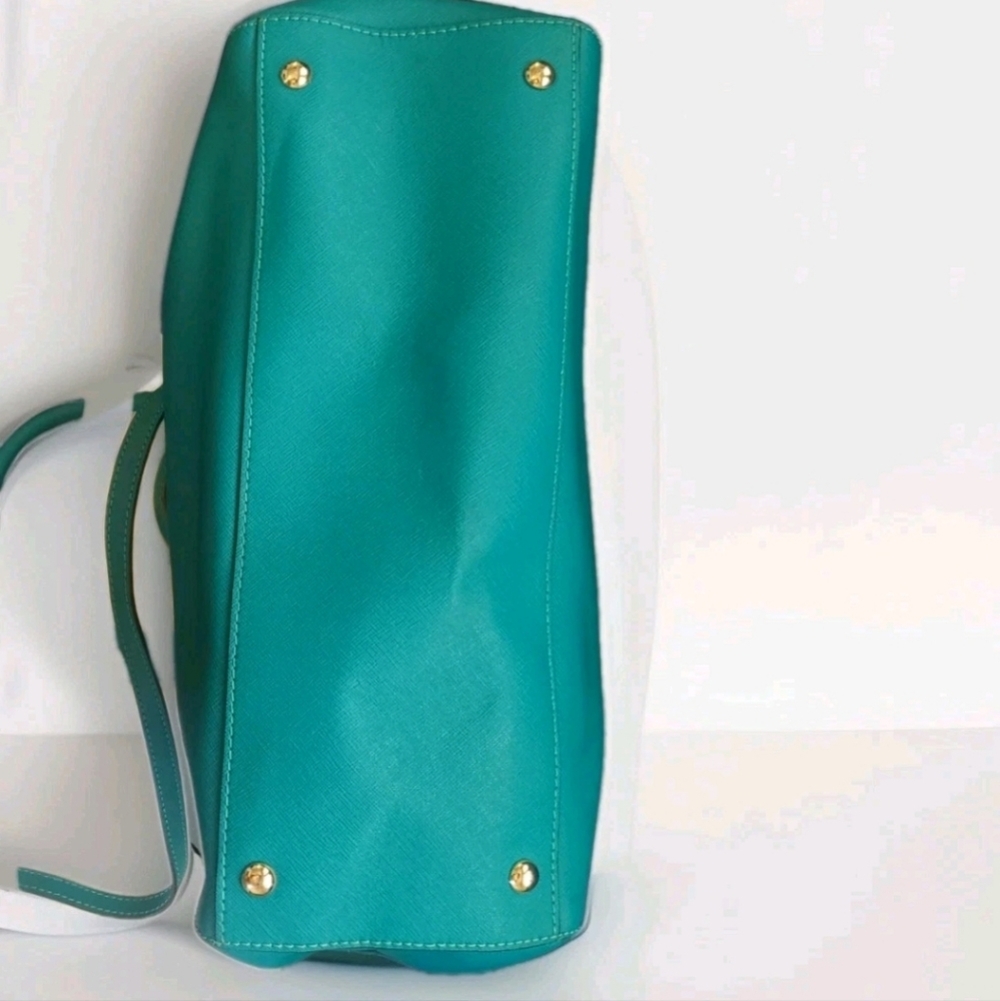 Michael Kors Medium Dome Saffiano Leather Satchel Teal - Picture 5 of 13